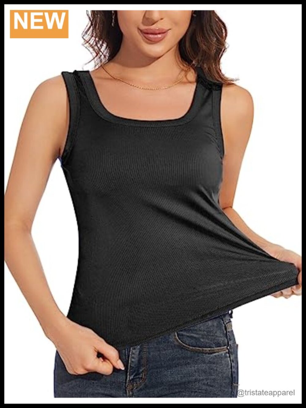 Ribbed Tank Top Slim Fit Scoop Neck Sleeveless Wide Strap Yoga Workout